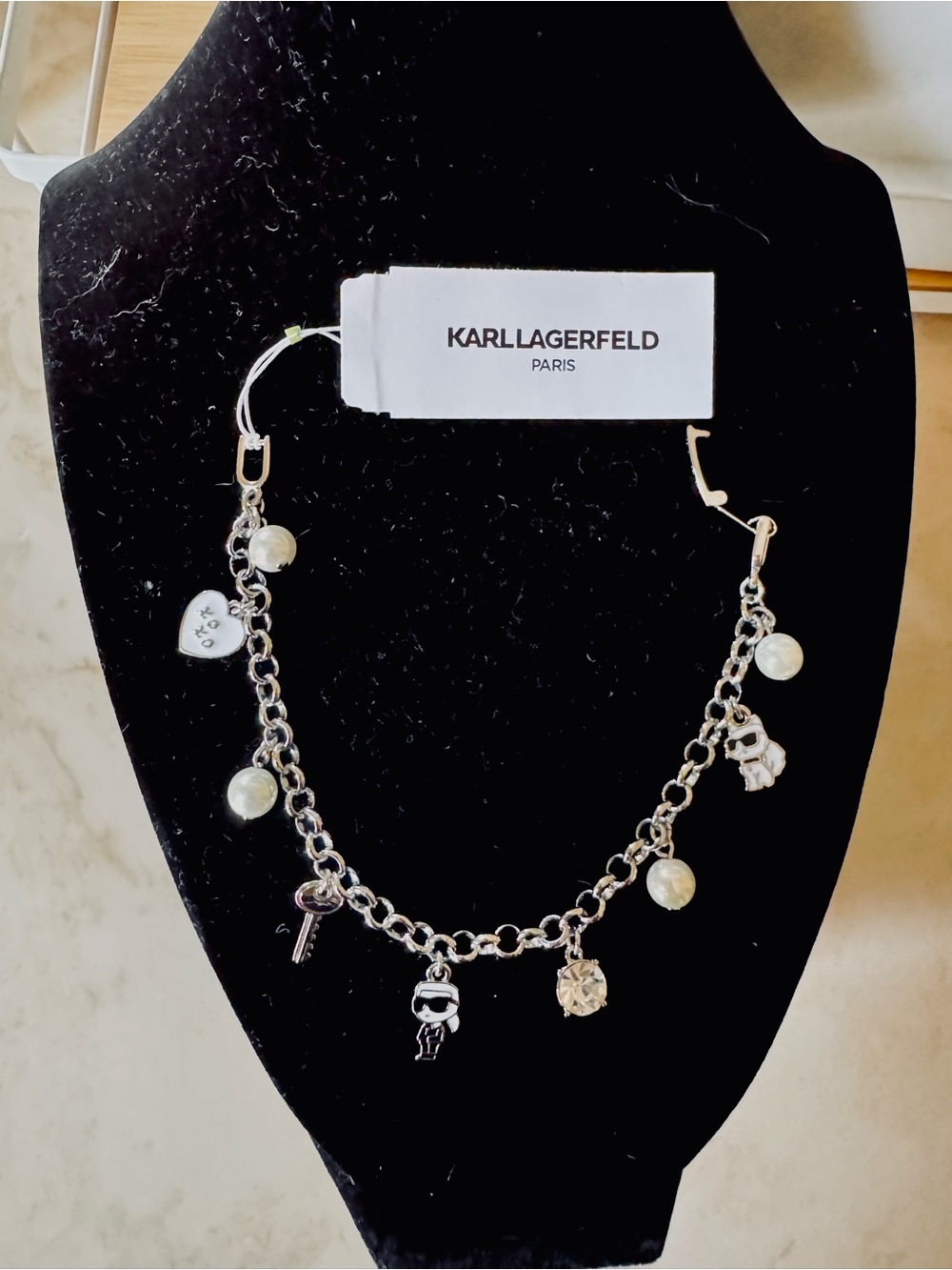 Karl Lagerfeld Silver-Tone Pearl Charm Bracelet